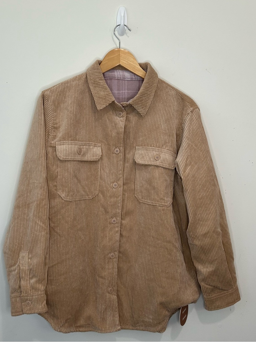 Love Tree Shacket Medium Brown Purple Reversible Corduroy Jacket New